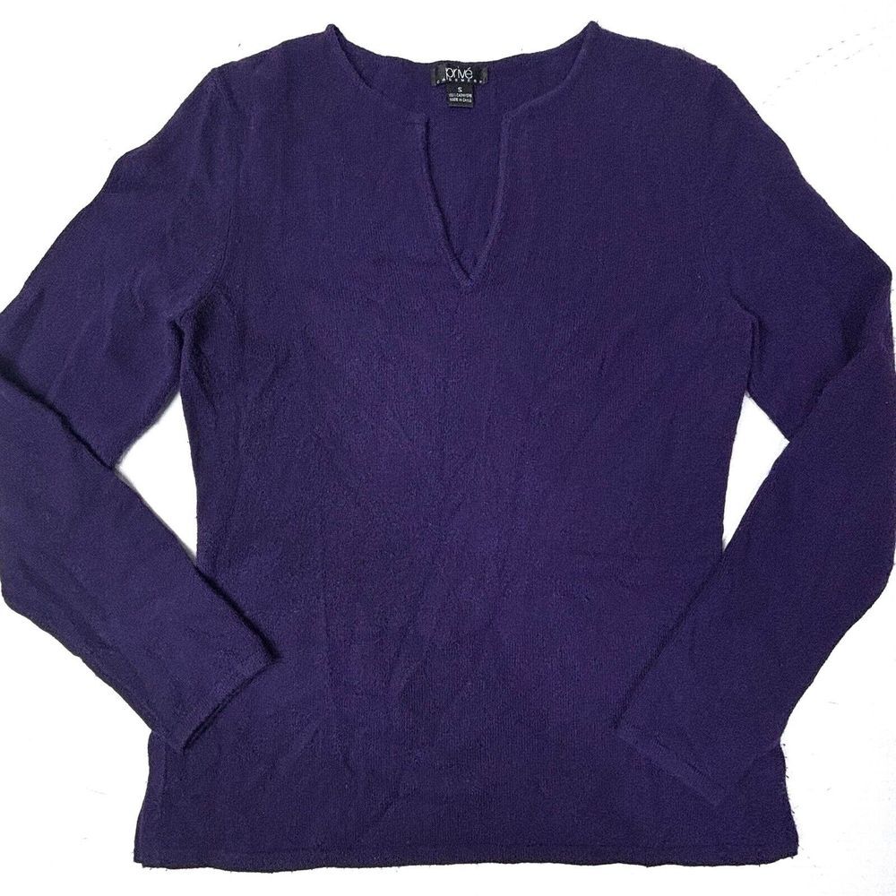 Prive 100% Cashmere Sweater Womens Small Purple VNeck‎ Casual Top Eggplant EUC